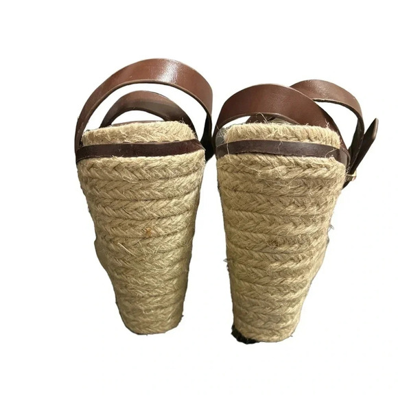 NWT Zara Dark Chocolate Brown Leather Strapy Straw Espidrille Platform Wedges 39 - Picture 5 of 8